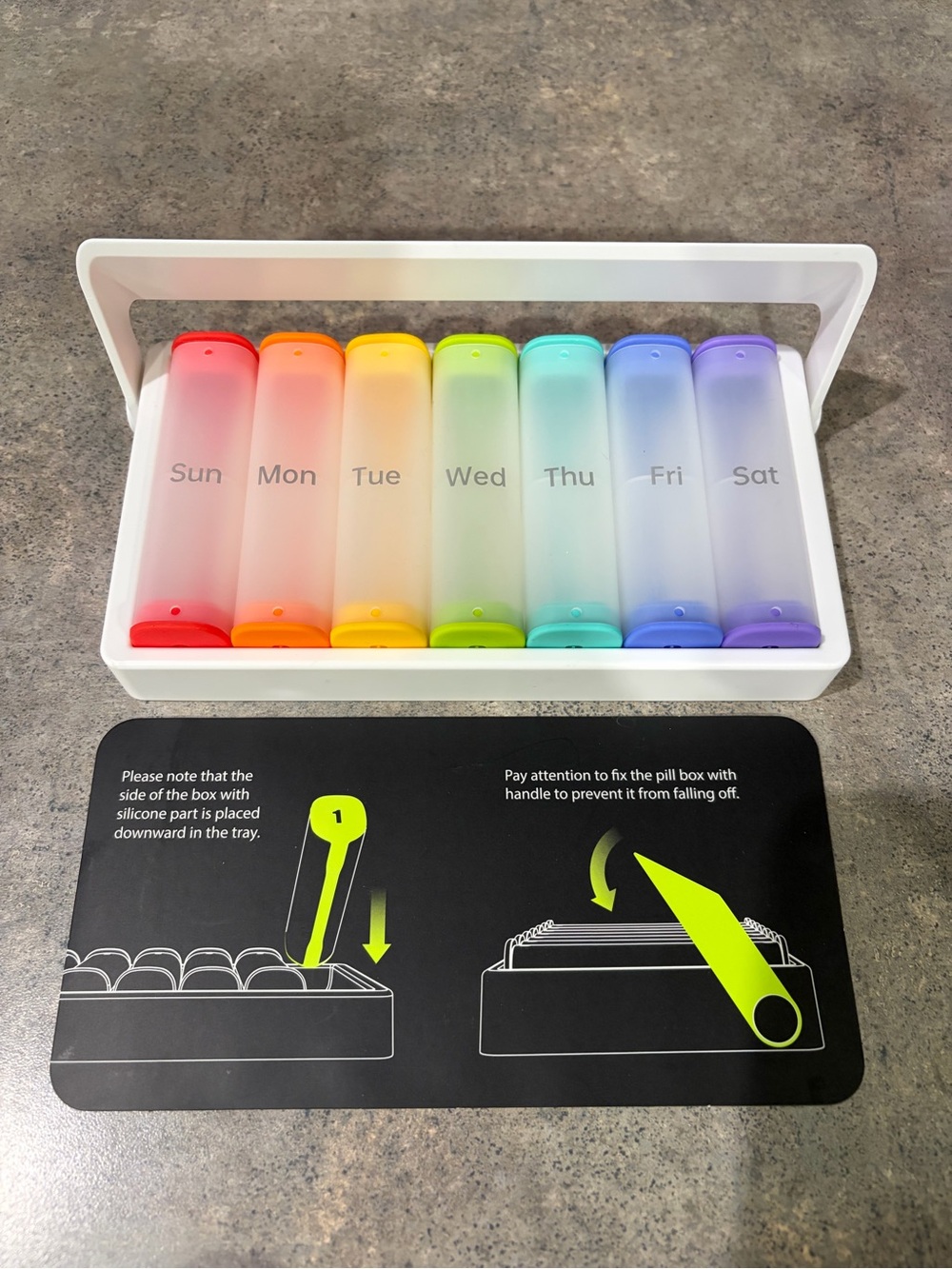 Rainbow Weekly Pill Organizer with Handle Bonus Extra Organizer